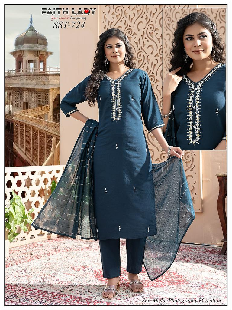 Sst 724 Faith Lady Silk Readymade Pant Style Suits