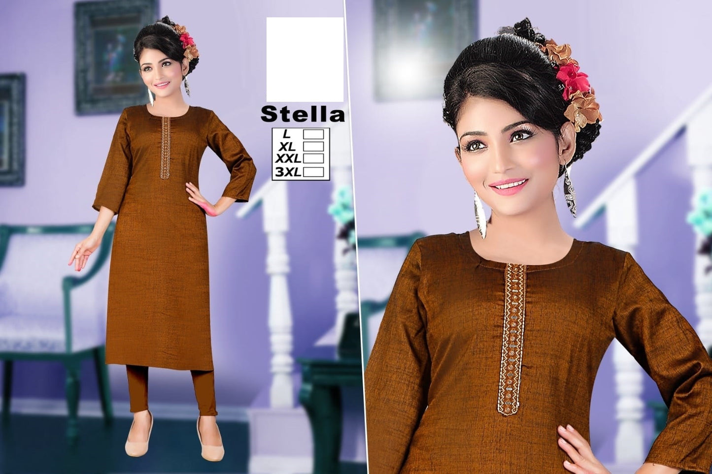Stella Zoya Two Tone Straight Cut Kurtis