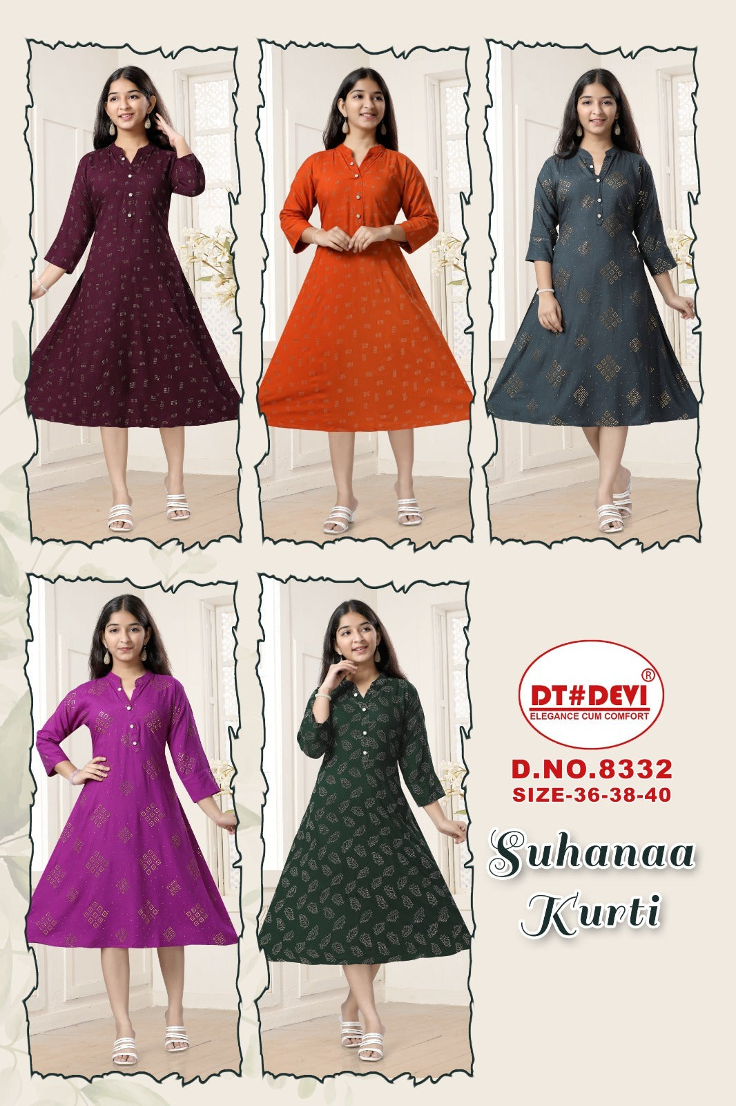 Suhanaaa-8332 Dt Devi Rayon Girls Anarkali Kurti