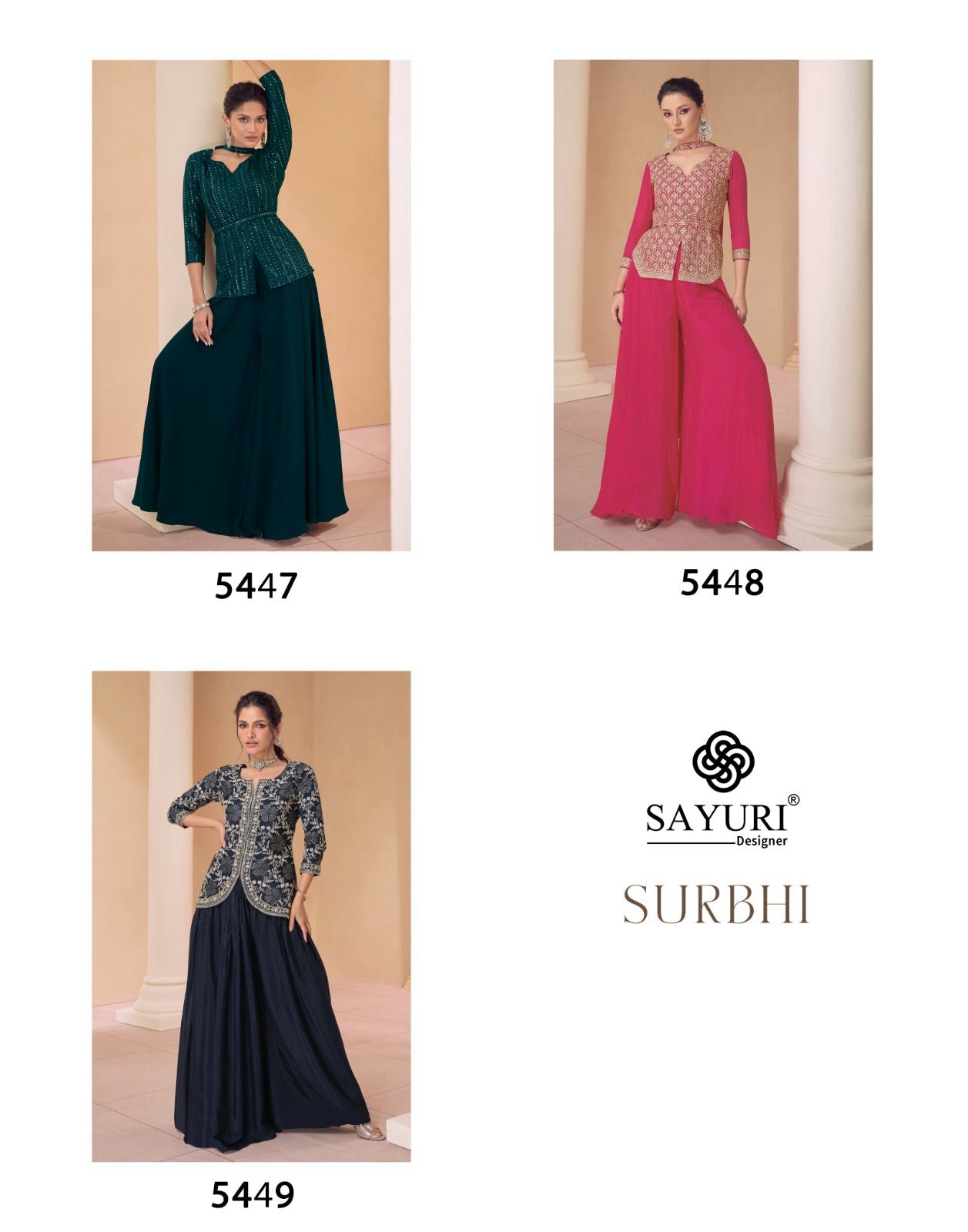 Surbhi Sayuri Chinon Georgette Kurti Plazzo Shrug Set