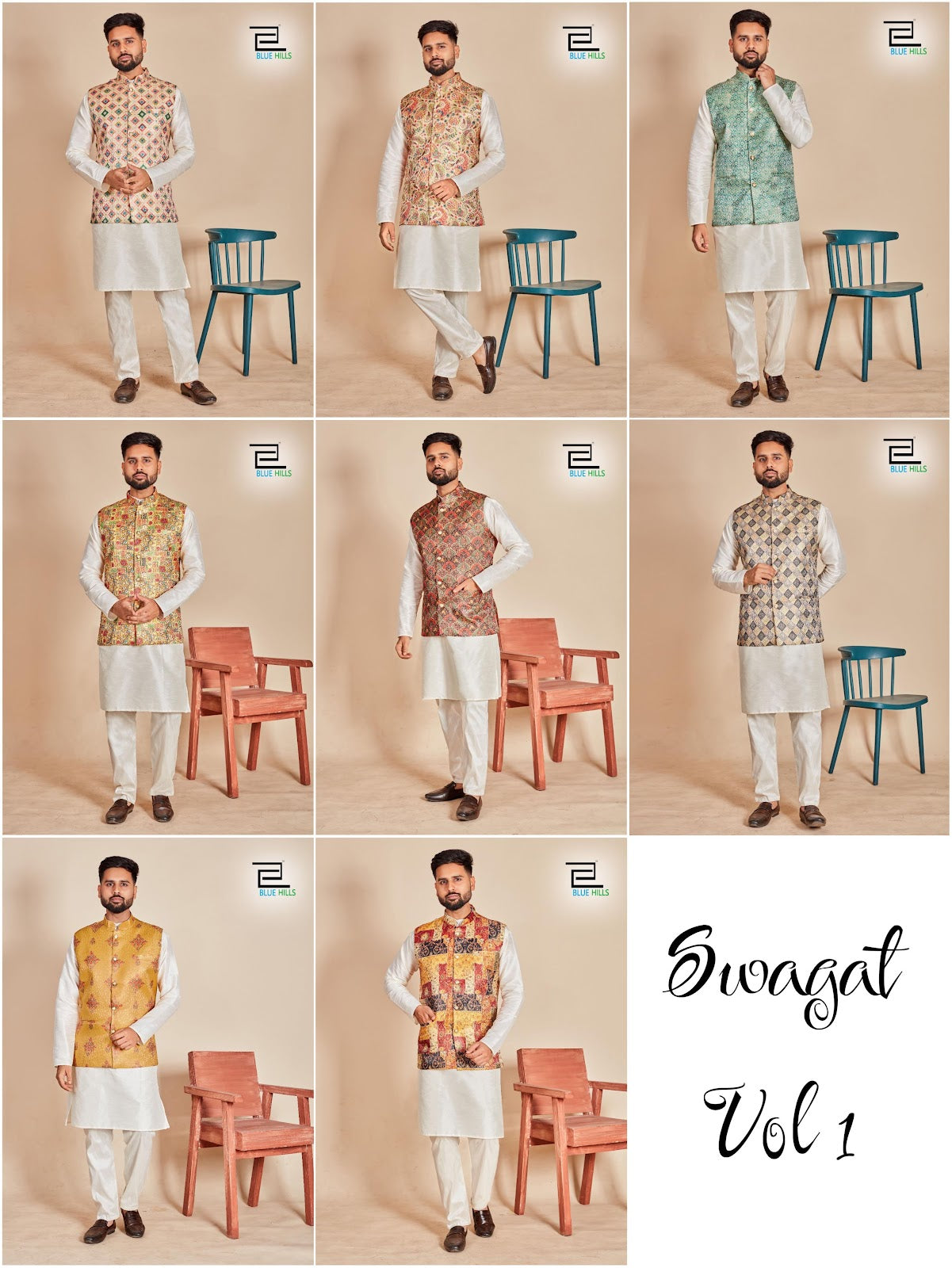 Swagat Vol 1 With Koti Bluehills Soft Silk Mens Kurta Pajama