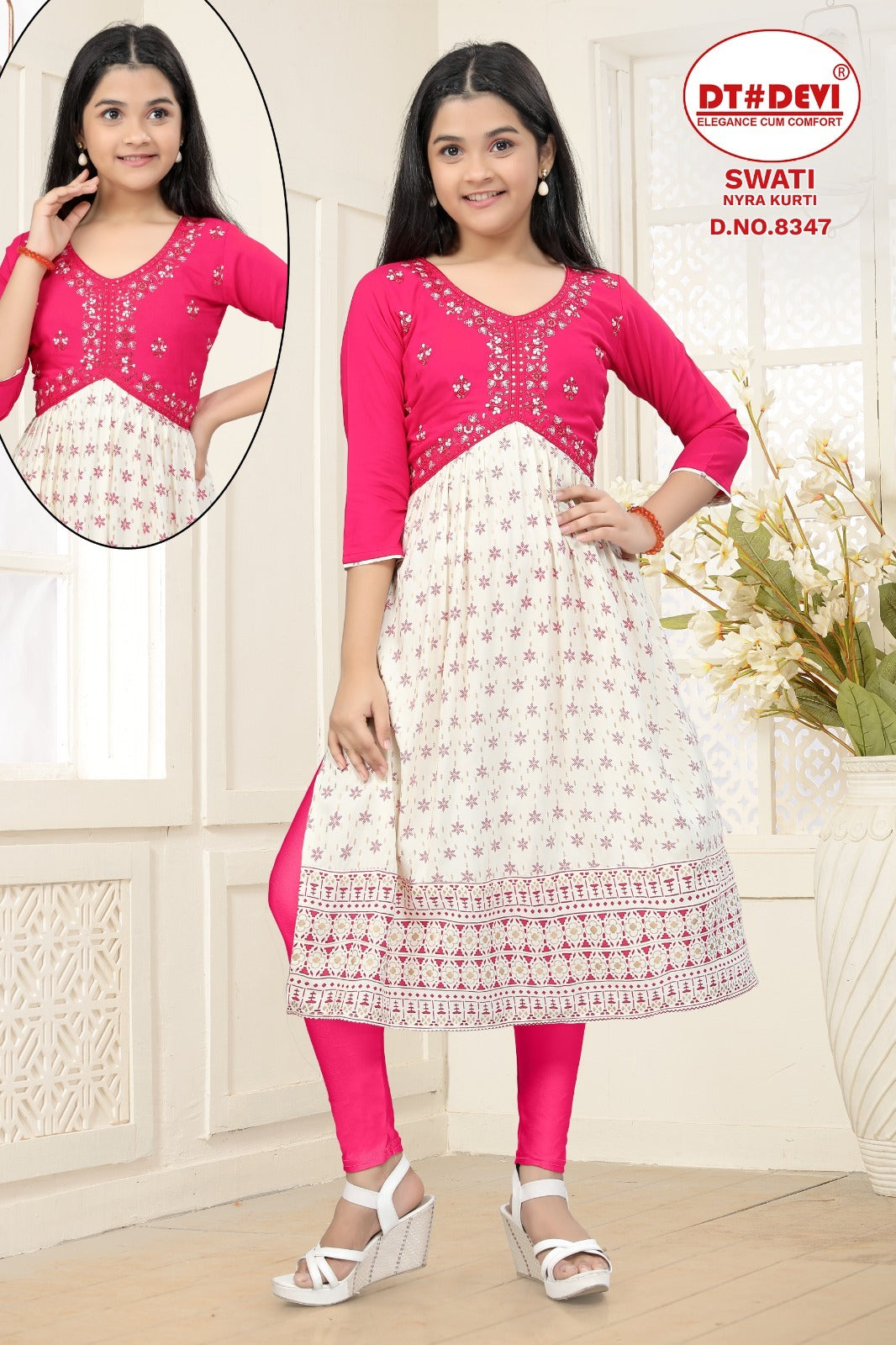 Swati-8347 Dt Devi Rayon Girls Anarkali Kurti