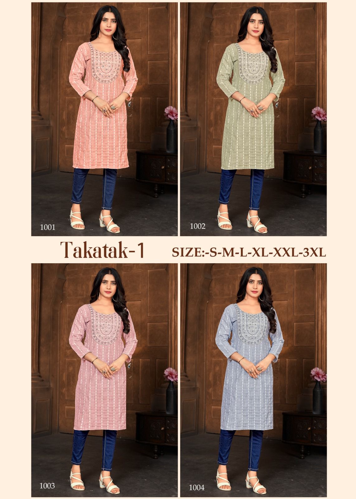 Takatak-1 Sangeet Slub Cotton Straight Cut Kurtis