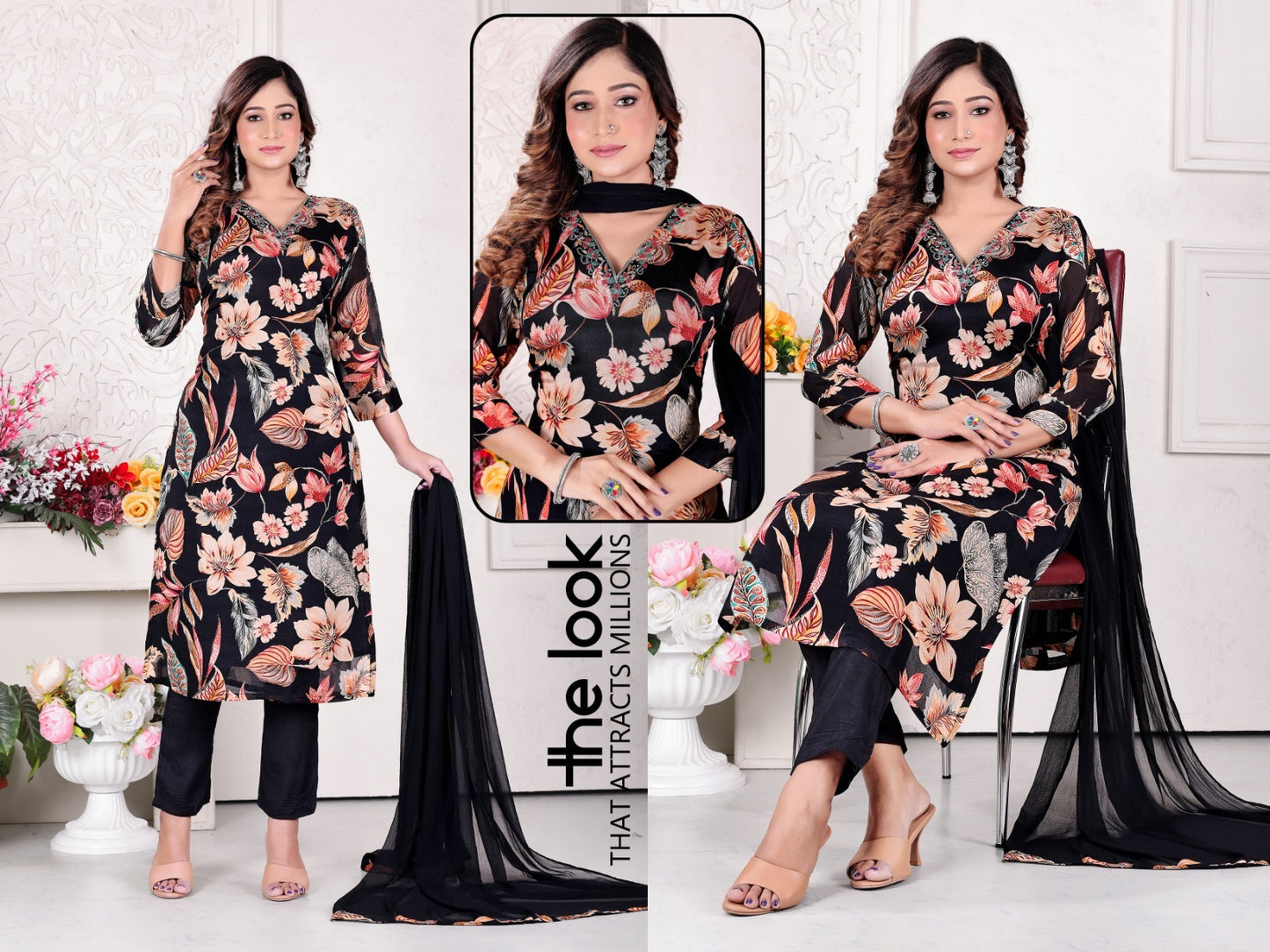 The Look Biljal Chinon Readymade Pant Style Suits