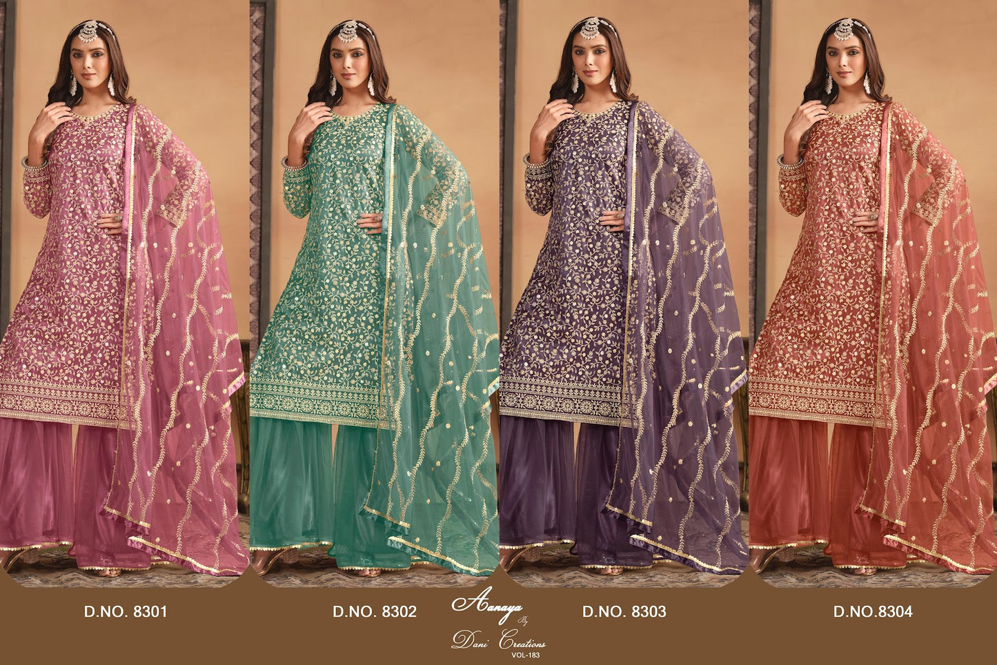 Twisha Aanaya Vol 183 Dani Creation Net Sharara Style Suits