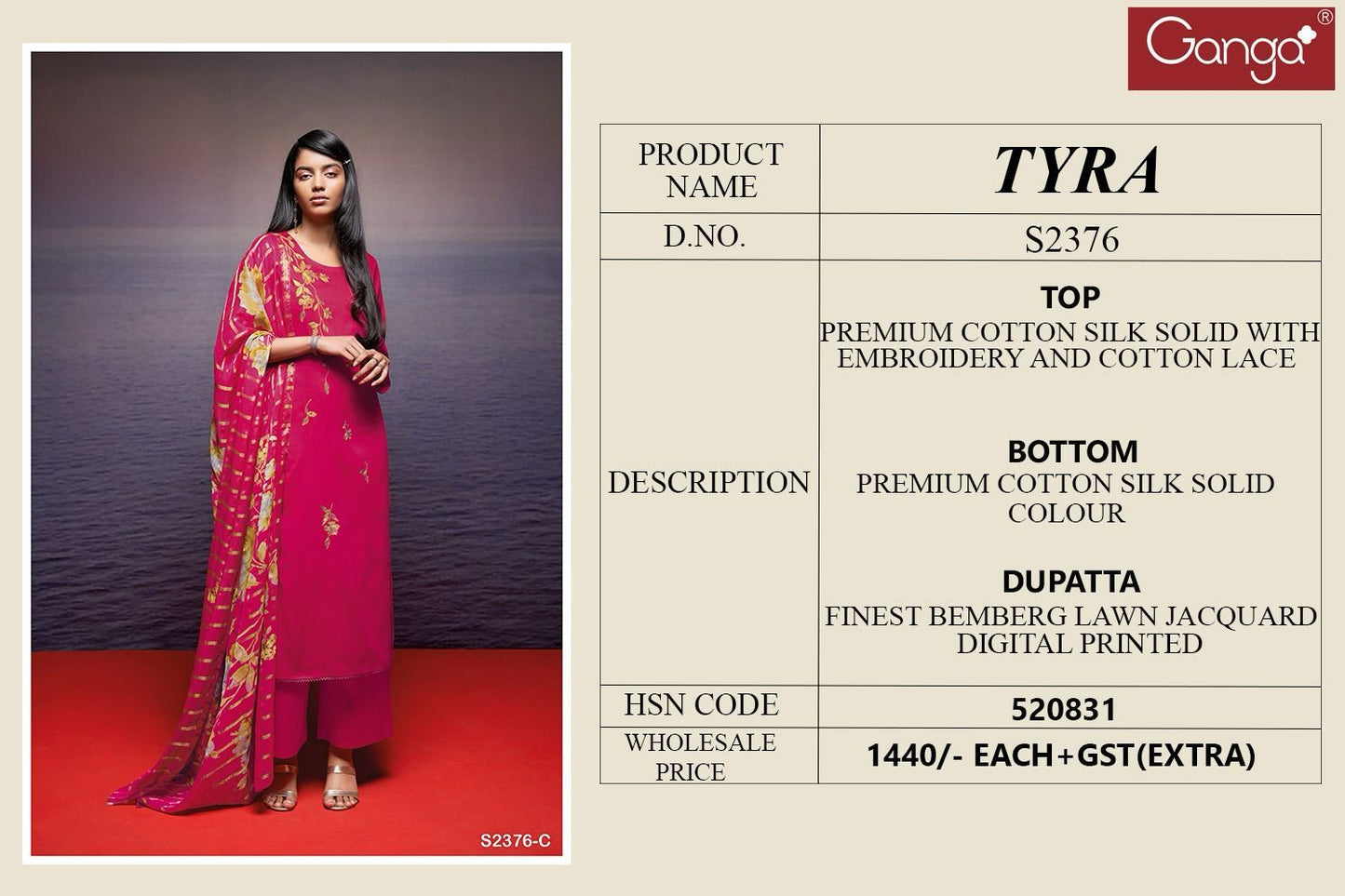 Tyra 2376 Ganga Cotton Silk Plazzo Style Suits
