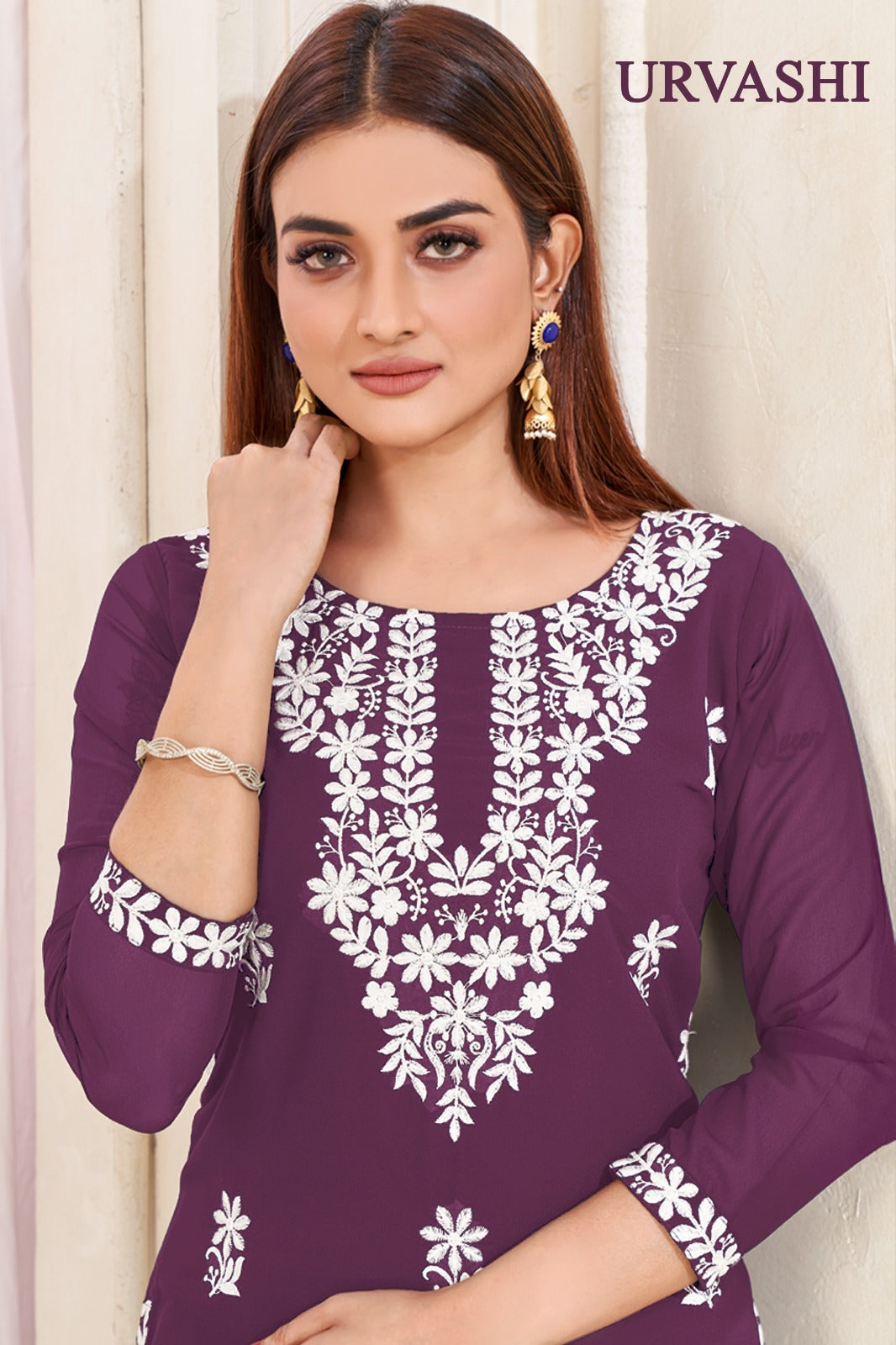 Urvashi Banwery Fox Georgette Knee Length Kurtis