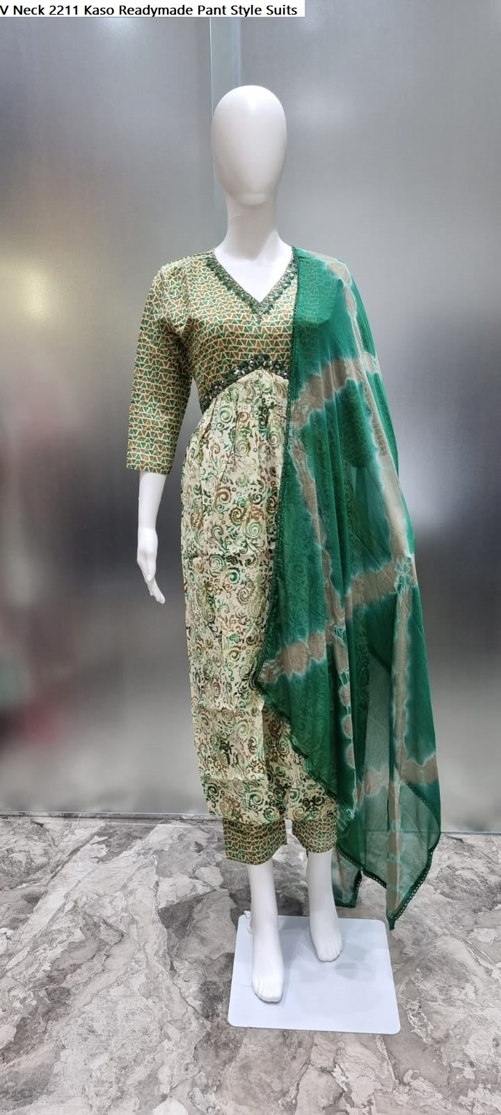 V Neck 2211 Kaso Modal Silk Readymade Pant Style Suits