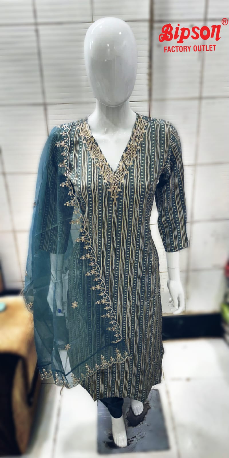 V Neck Bipson Prints Chanderi Readymade Pant Style Suits