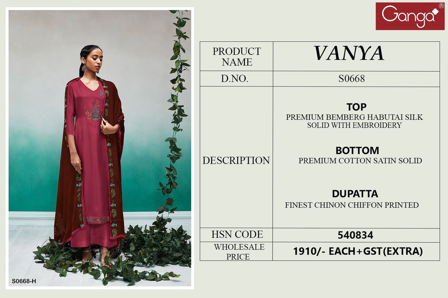 Vanya 668-Dark Ganga Habutai Silk Plazzo Style Suits