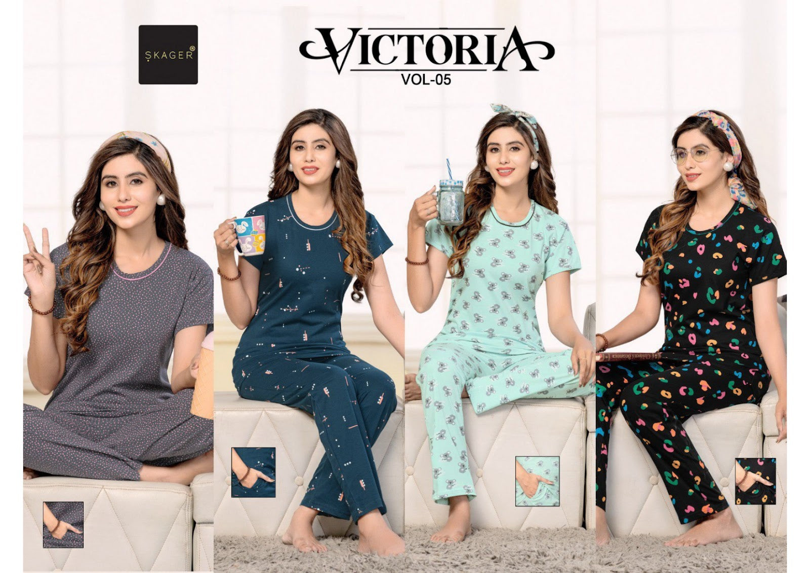 Victoria Vol-5 Skager Hosiery Cotton Pyjama Night Suits