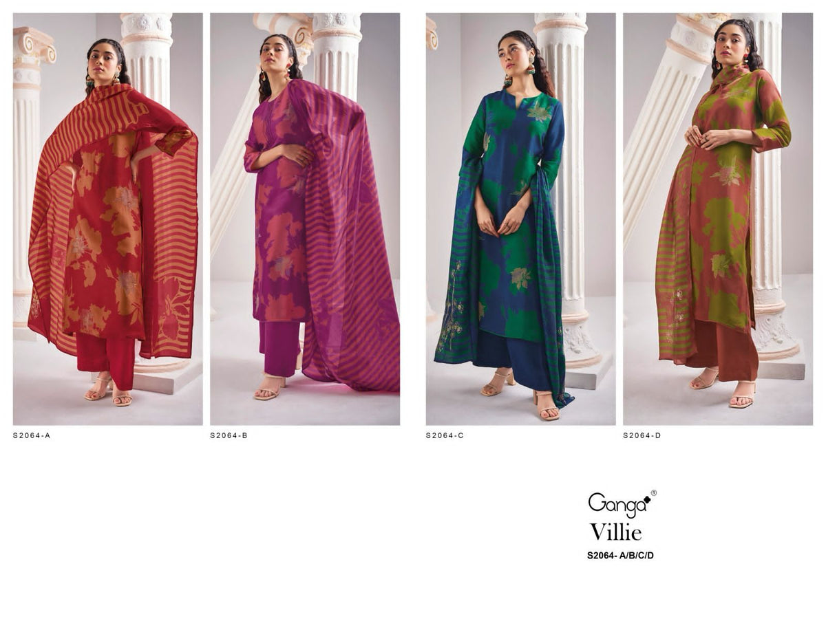 Villie 2064 Ganga Organza Plazzo Style Suits