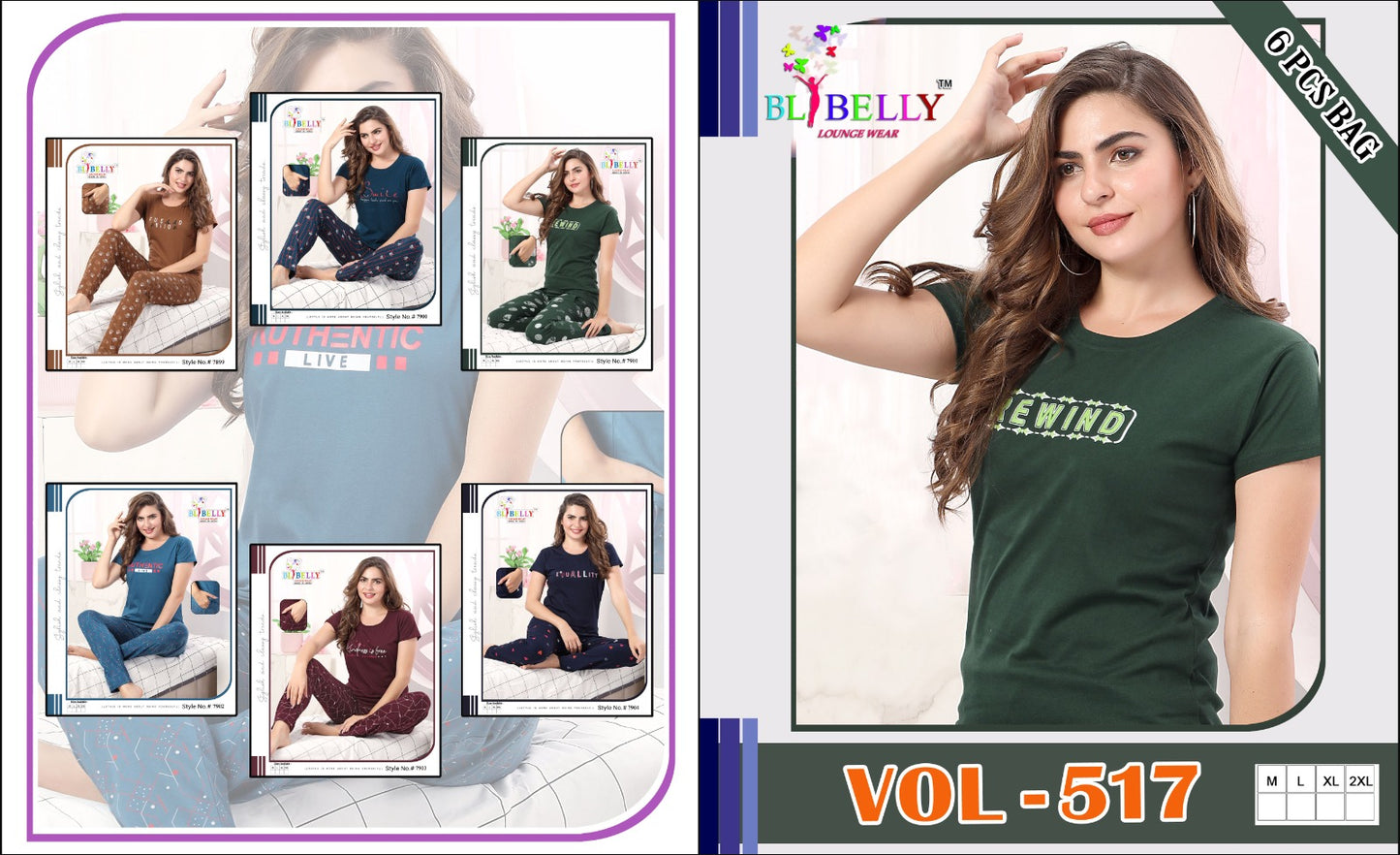 Vol-517 Belly Hosiery Sinker Pyjama Night Suits