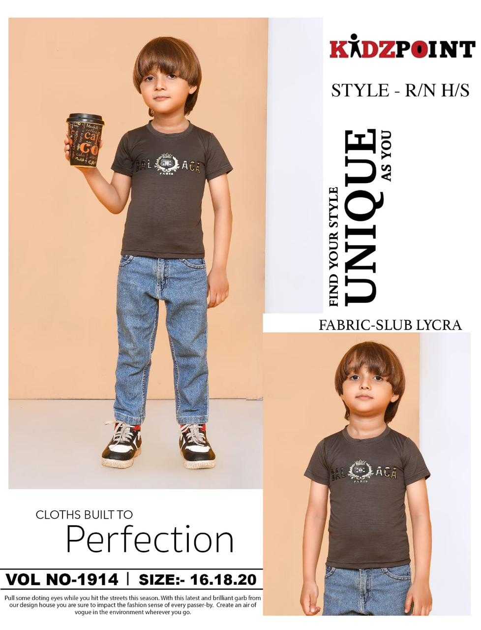 वॉल्यूम 1914 किड्ज़पॉइंट लाइक्रा लड़कों की टी-शर्ट