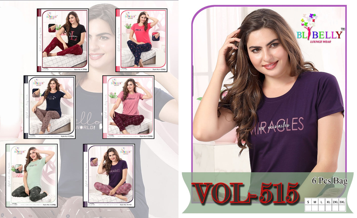 Vol 515 Belly Hosiery Sinker Pyjama Night Suits