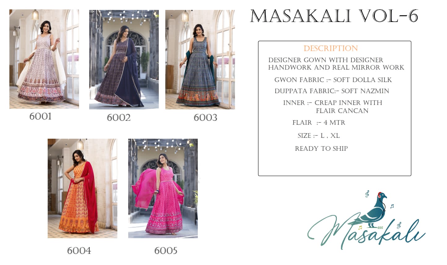 Vol 6 Masakali Soft Dola Gown Dupatta Set
