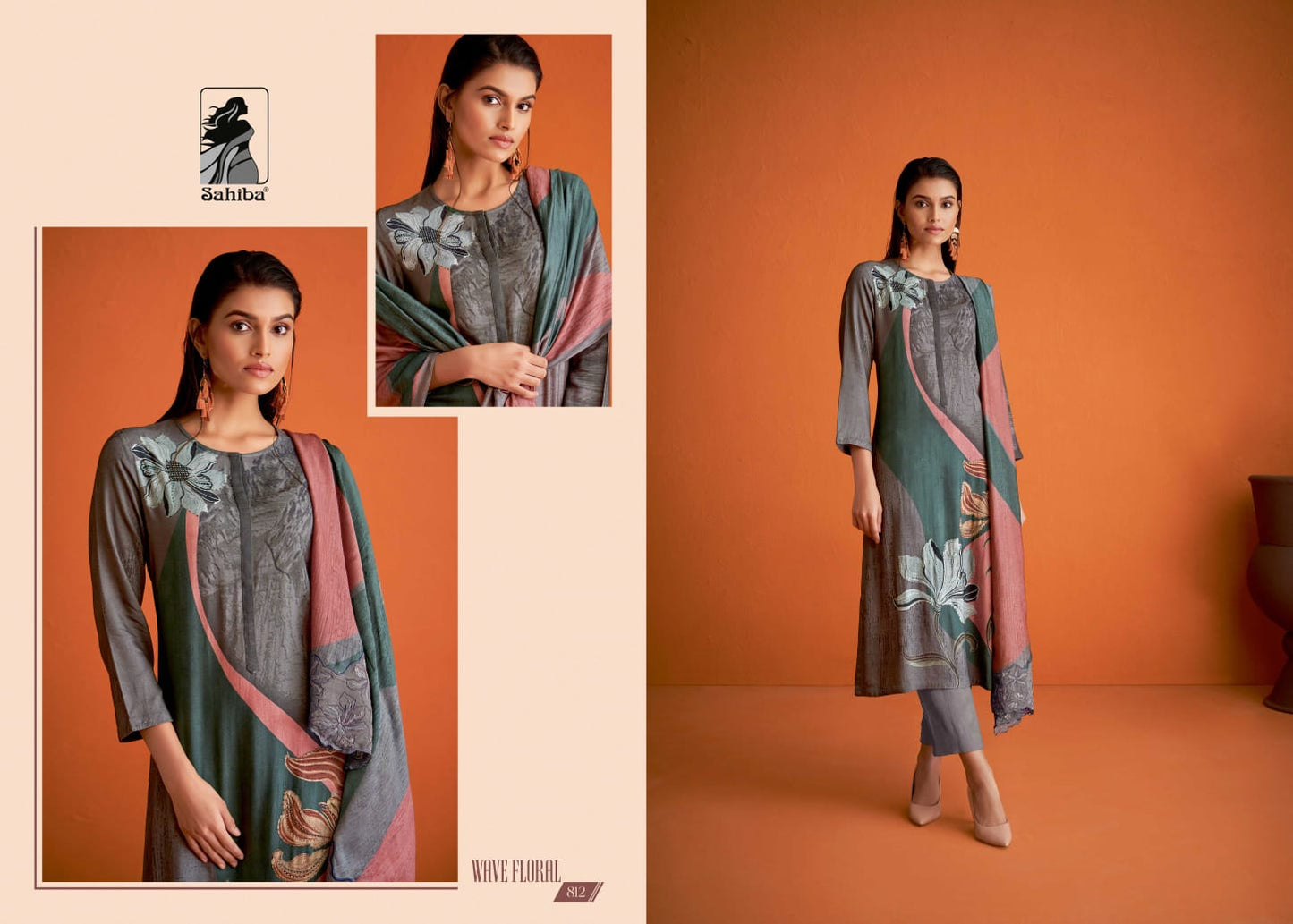 Wave Floral Sahiba Staple Twill Plazzo Style Suits