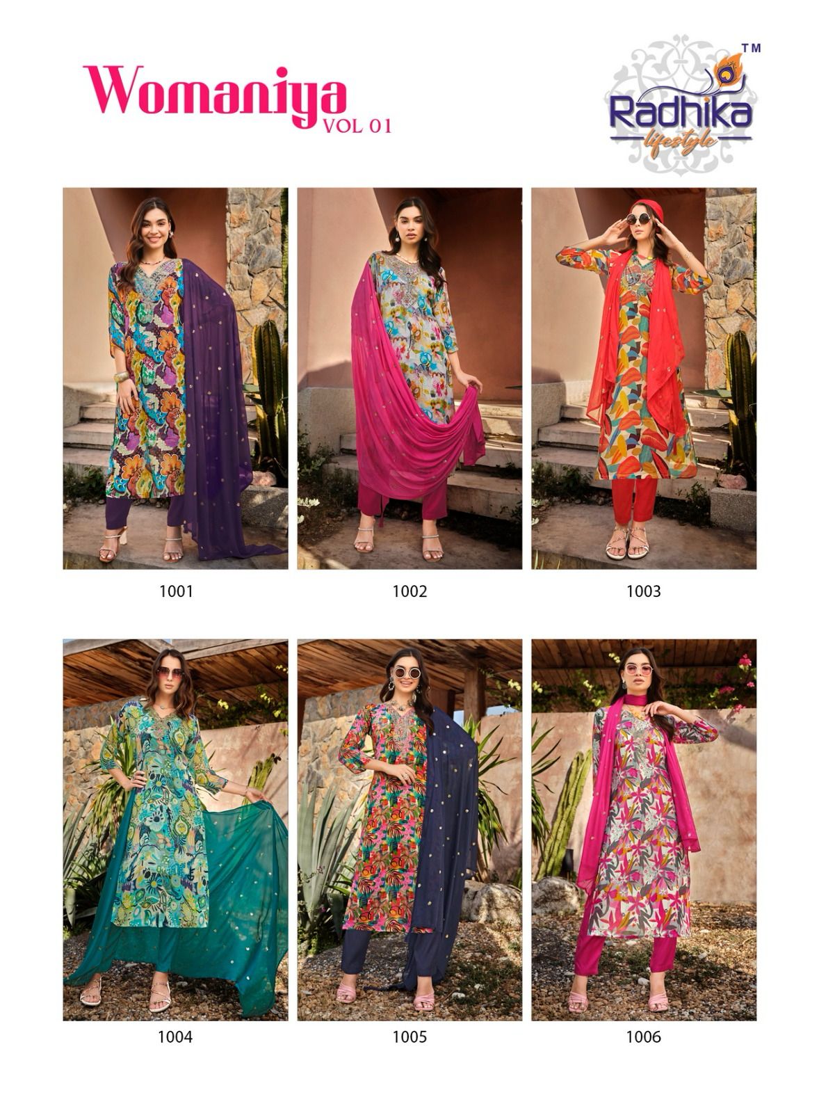 Womaniya Vol 1 Radhika Lifestyle Chinon Readymade Pant Style Suits