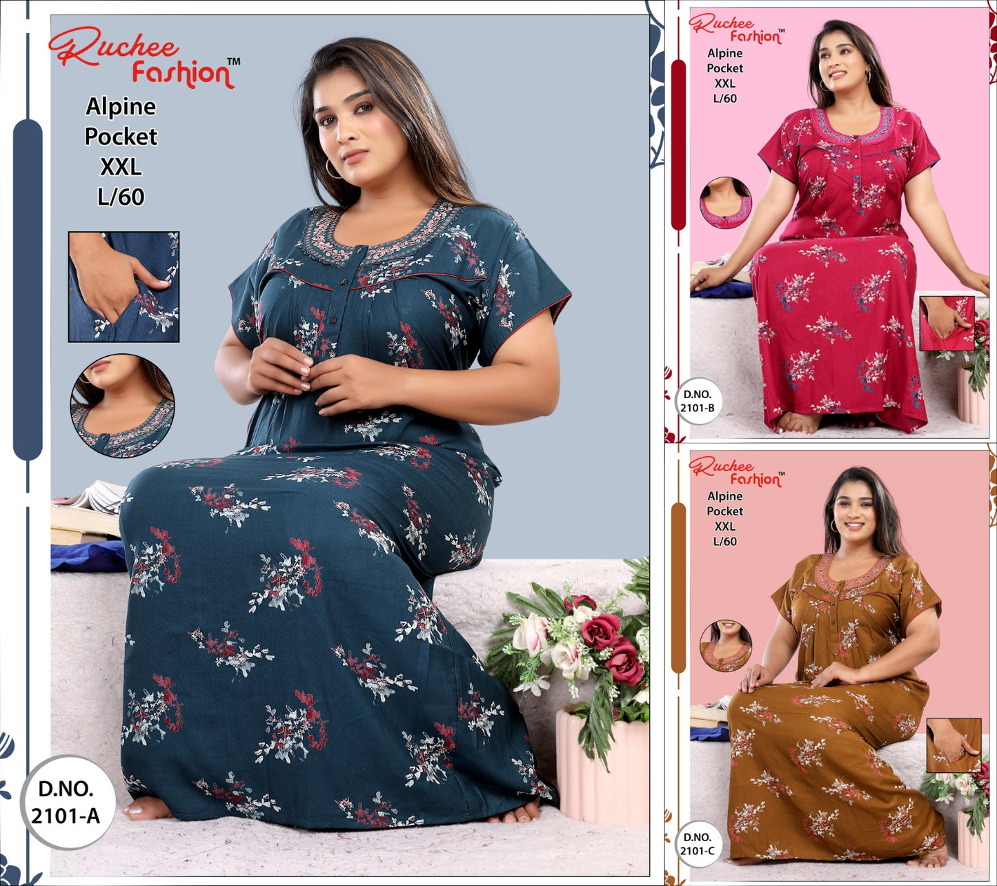 Xxl-L60 Ruchee Fashion Alpine Night Gowns