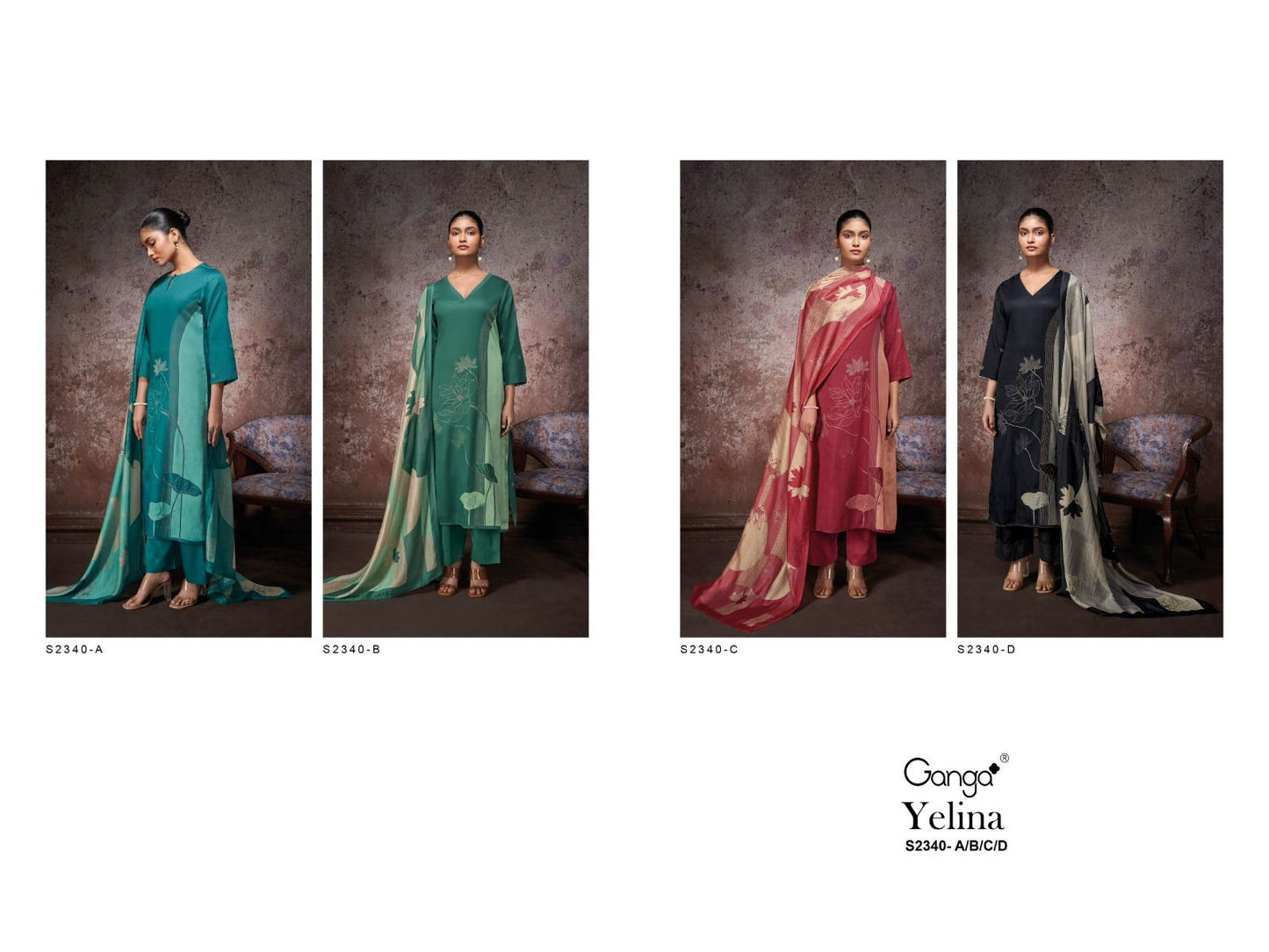 Yelina-2340 Ganga Cotton Silk Plazzo Style Suits