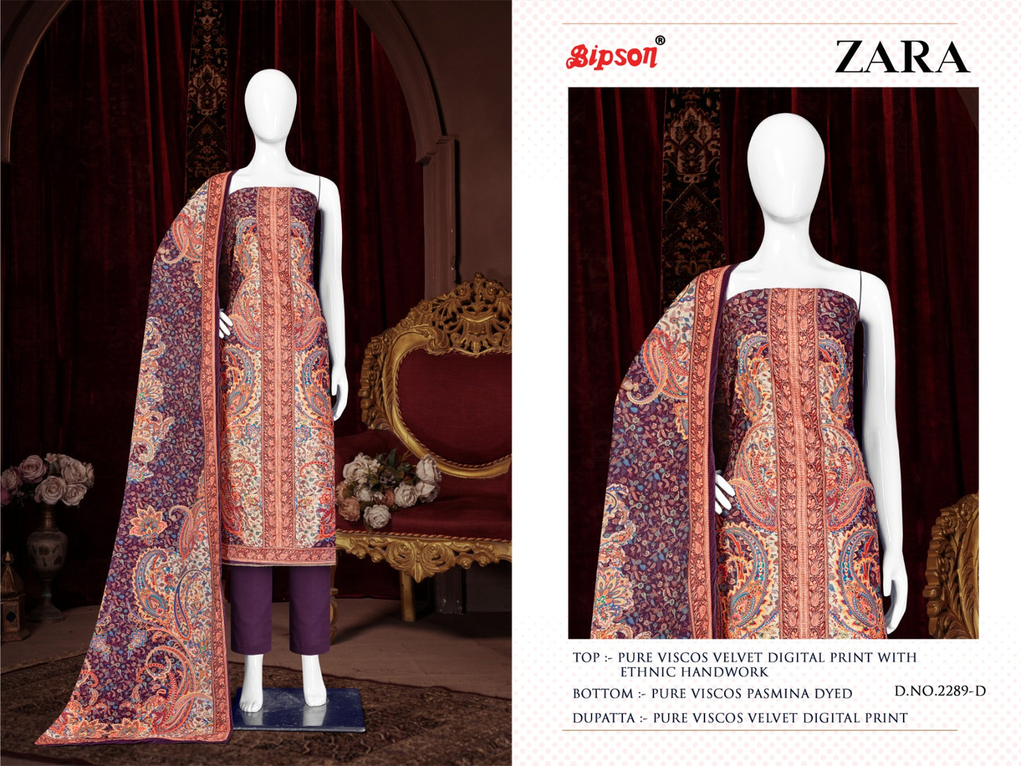 Zara-2289 Bipson Prints Viscose Velvet Suits