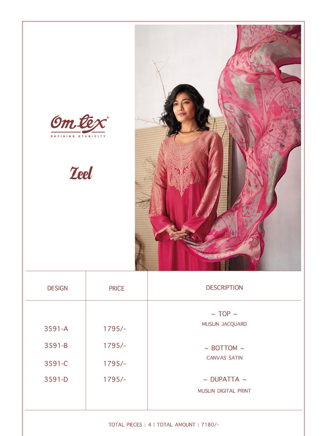 Zeel Omtex Muslin Jacquard Pant Style Suits