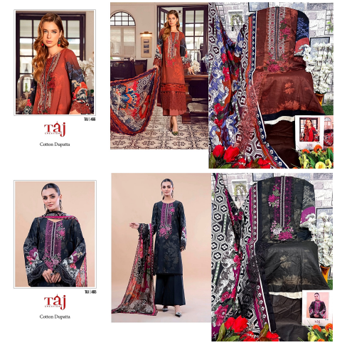 465 466 Taj Creations Cotton Embroidery Work Pakistani Patch Work Suits