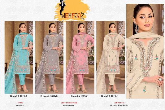 1019 Mehfooz Organza Moti Work Pakistani Salwar Suits
