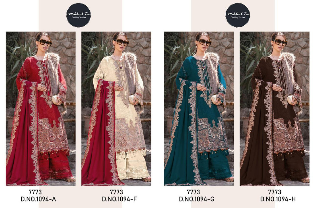 1094 Colors Mehboob Tex Cotton Self Embroidery Pakistani Patch Work Suits