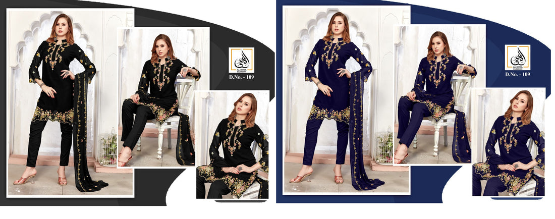 109 Al Huda Fashion Georgette Embroidery Work Pakistani Readymade Suits