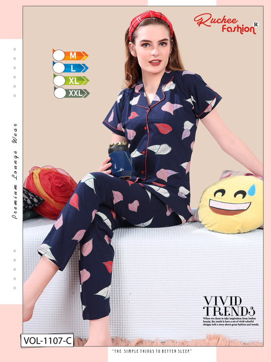 1107 Ruchee Fashion Collar Night Suit