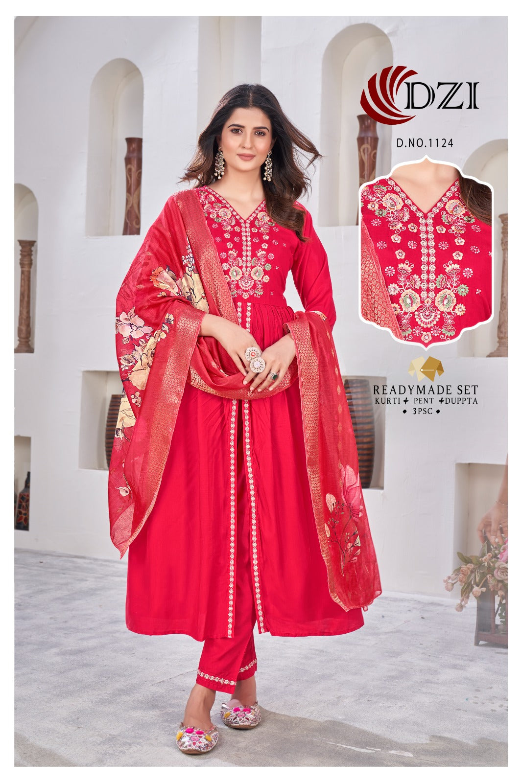 1124 Dzi Zara Silk Embroidery Work Readymade Pant Style Suits