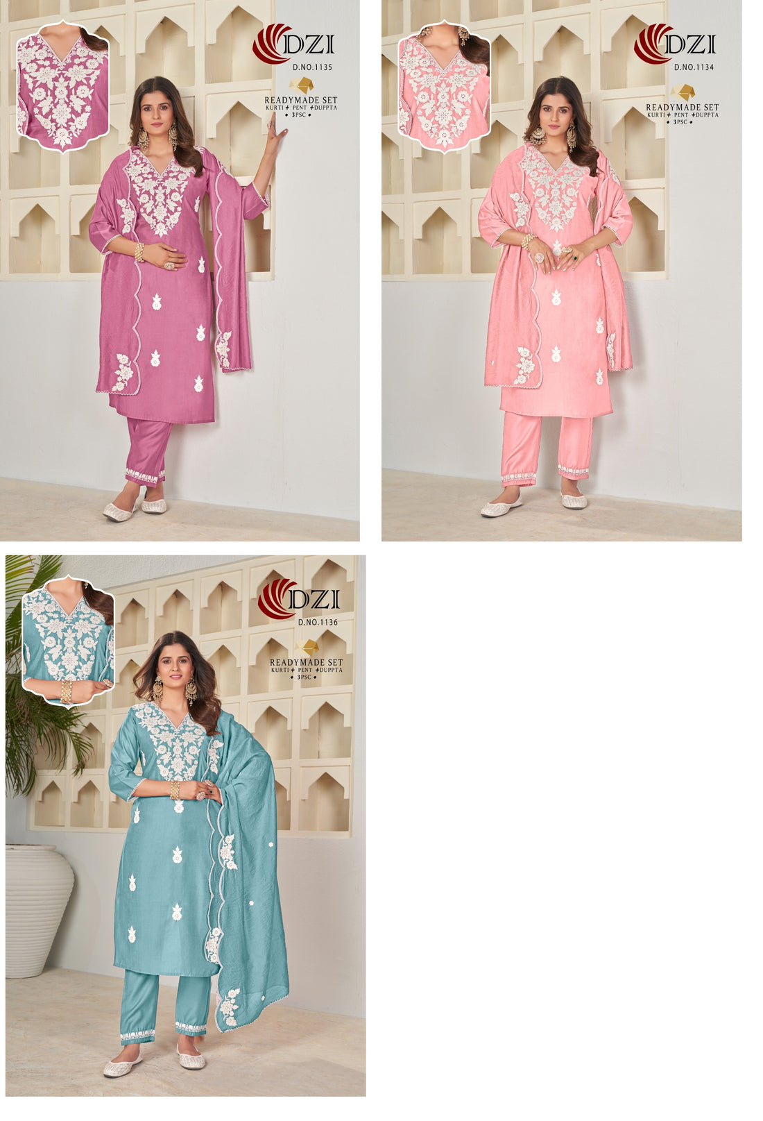 1134 1136 Dzi Readymade Pant Style Suits