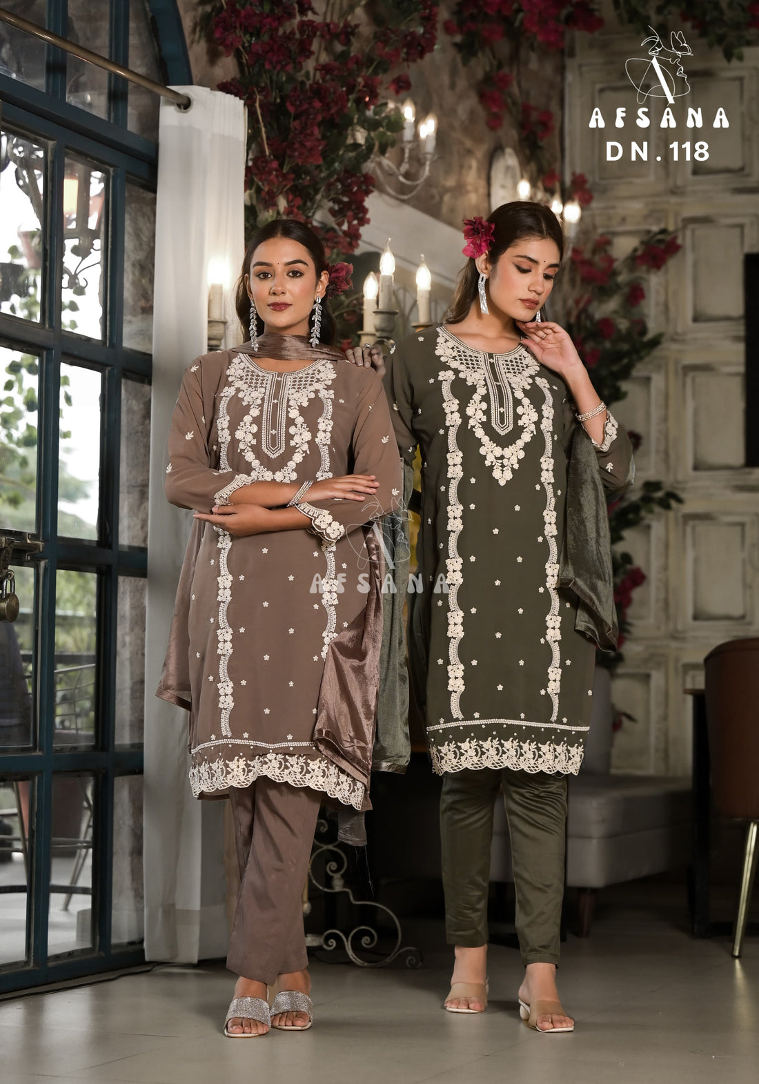 118 Afsana Fox Georgette Embroidery Work Readymade Pant Style Suits