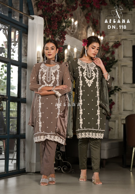 118 Afsana Fox Georgette Embroidery Work Readymade Pant Style Suits