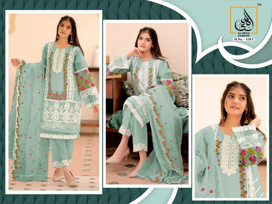 118 Al Huda Fashion Organza Embroidery Work Pakistani Readymade Suits