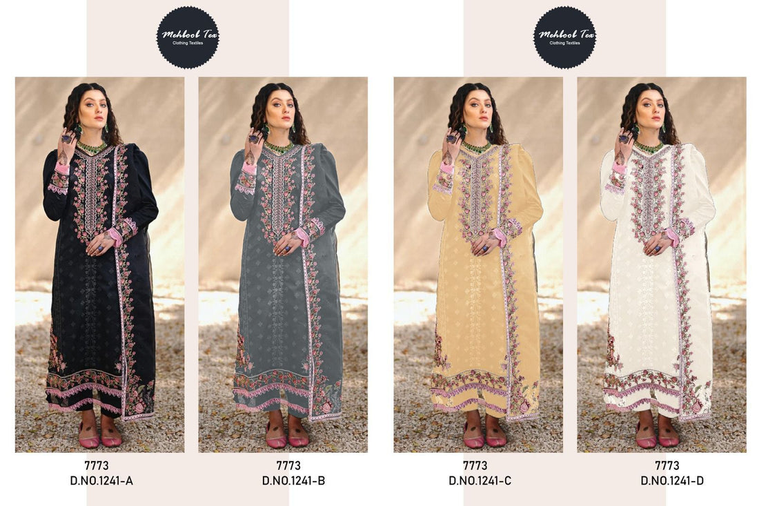 1241 Mehboob Tex Organza Embroidery Work Pakistani Salwar Suits