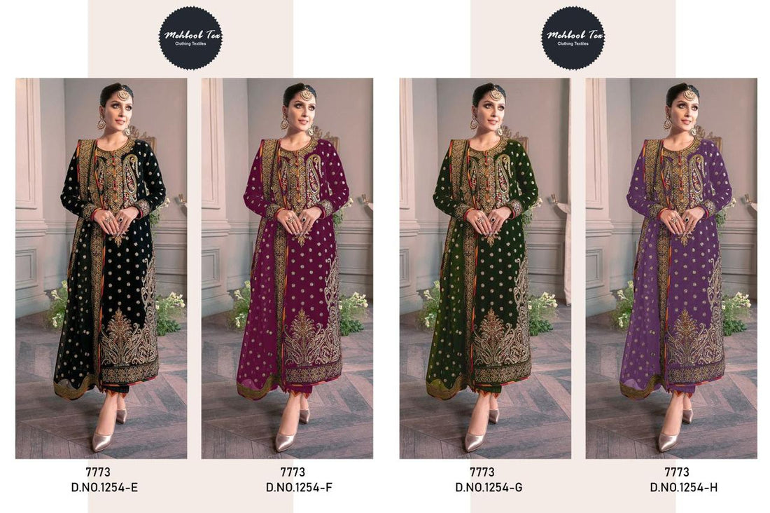 1254 Mehboob Tex Georgette Embroidery Work Pakistani Salwar Suits