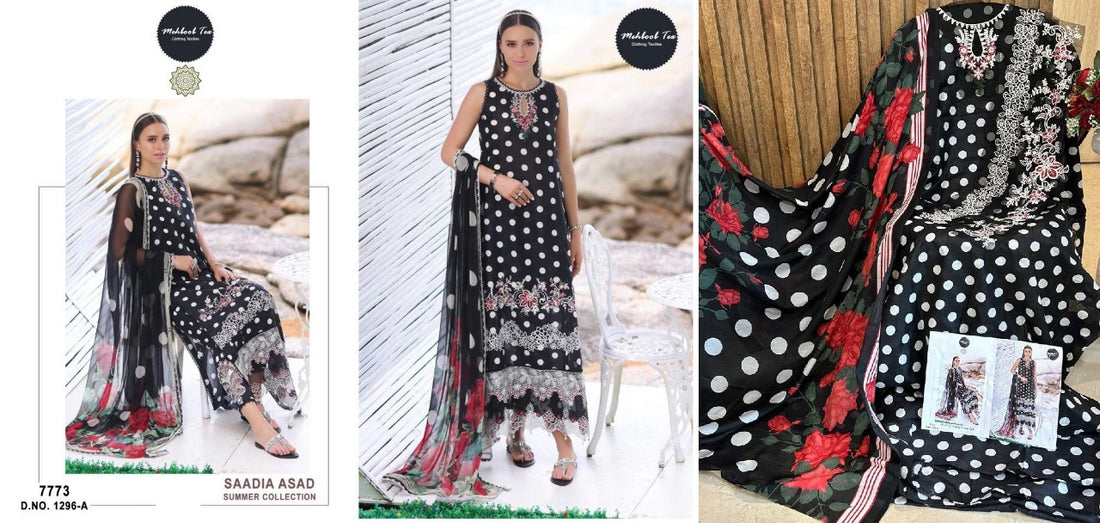1296 Saadia Asad Summer Collection Mehboob Tex Pure Cotton Embroidery Pakistani Patch Work Suits