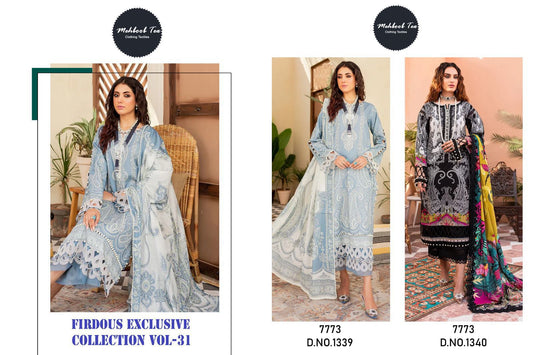 1339 1340 Firdous Exclusive Vol 31 Mehboob Tex Cotton Embroidery Work Pakistani Patch Work Suits