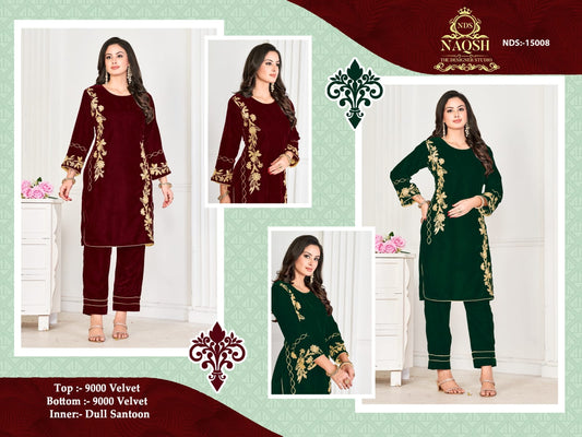 15008 Naqsh Velvet With Work Kurti Pant Set