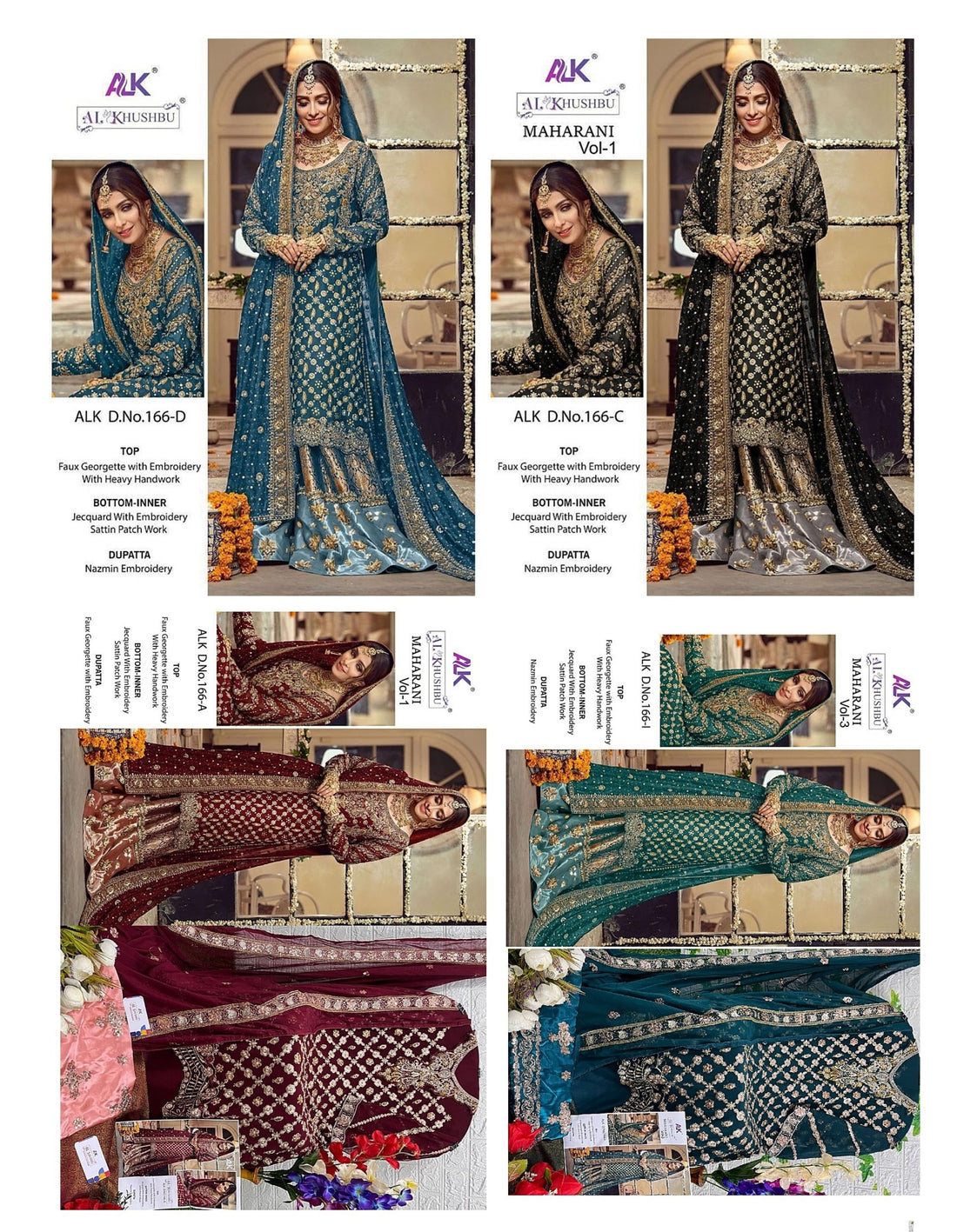 166 Alk Faux Georgette Embroidery Work Pakistani Patch Work Suits