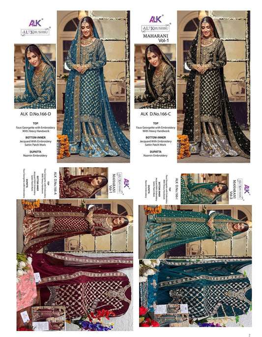 166 Alk Faux Georgette Embroidery Work Pakistani Patch Work Suits