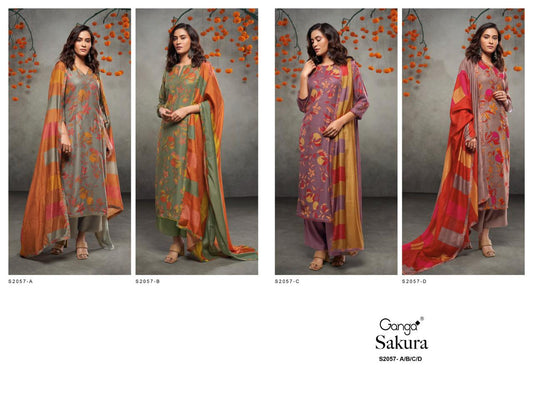 Buy S2057-Abcd Sakura Ganga Pashmina Suits Catalog Manufacturer Wholesaler Lowest Best Price