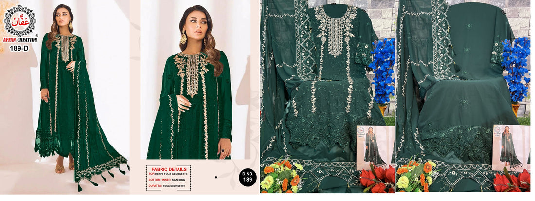 189 Affan Creation Georgette Embroidery Pakistani Patch Work Suits