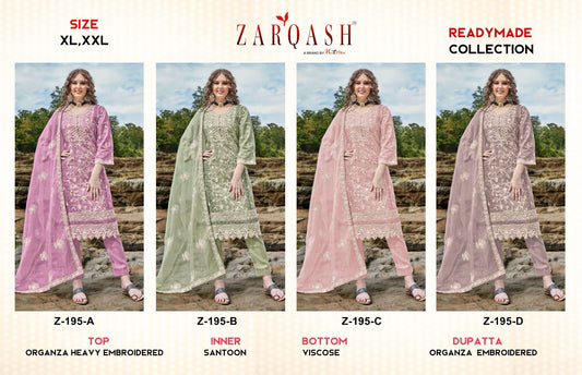 195 Zarqash Organza Embroidery Work Pakistani Readymade Suits