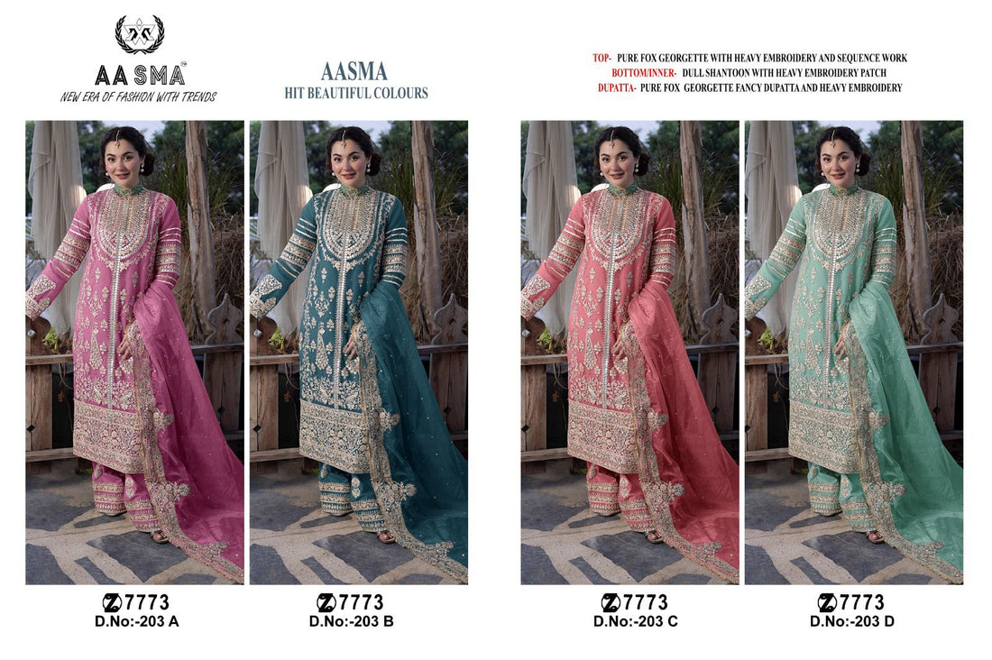 203 Aasma Fox Georgette Embroidery Work Pakistani Salwar Suits