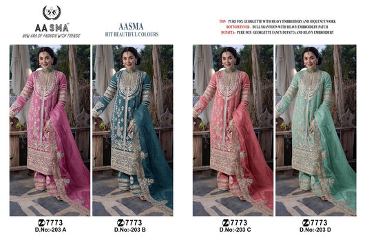 203 Aasma Fox Georgette Embroidery Work Pakistani Salwar Suits