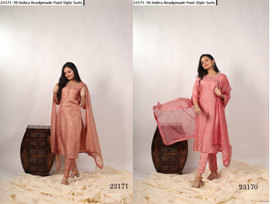 23171 70 Indira Russian Silk Zardosi Work Readymade Pant Style Suits