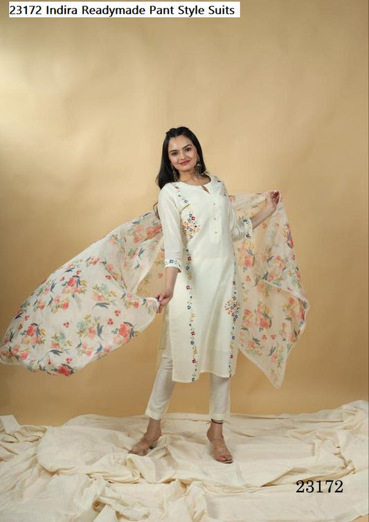 23172 Indira Chanderi Silk Multi Work Readymade Pant Style Suits